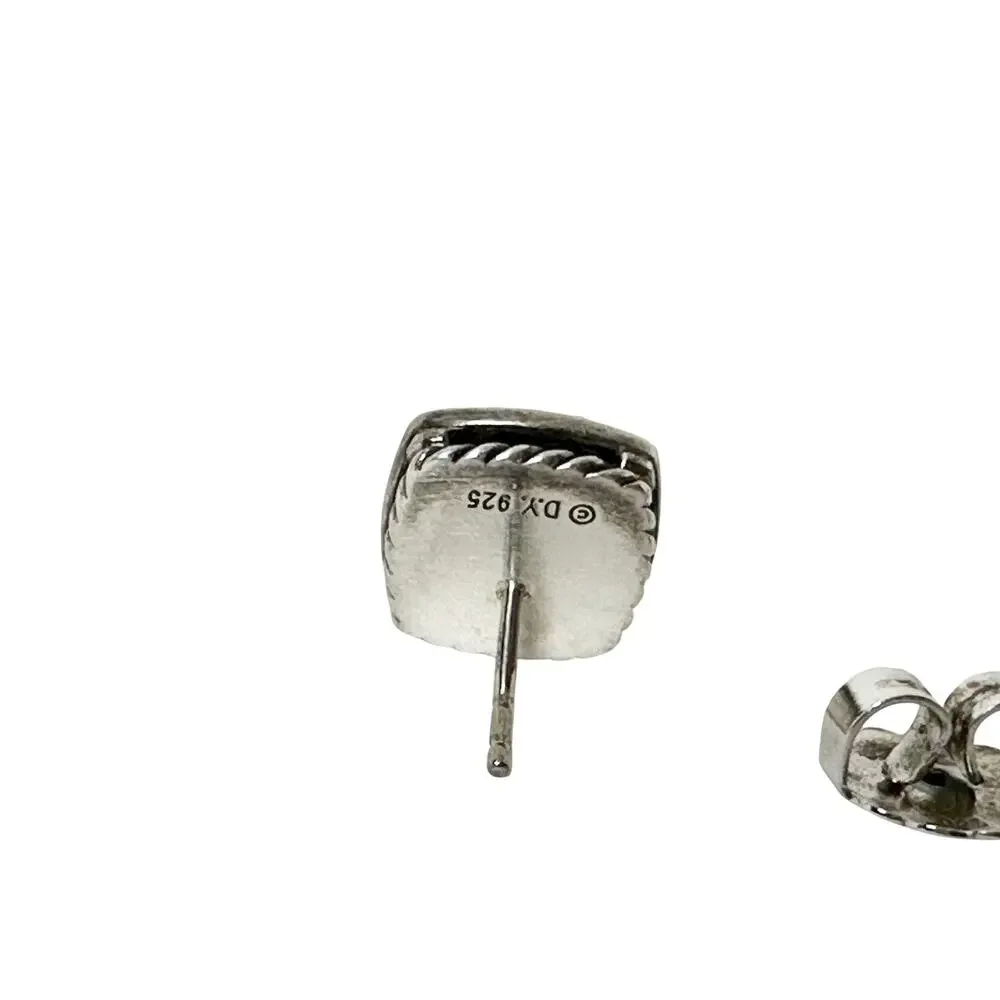 David Yurman Albion 7mm Black Onyx Diamond Stud Earrings Sterling Silver